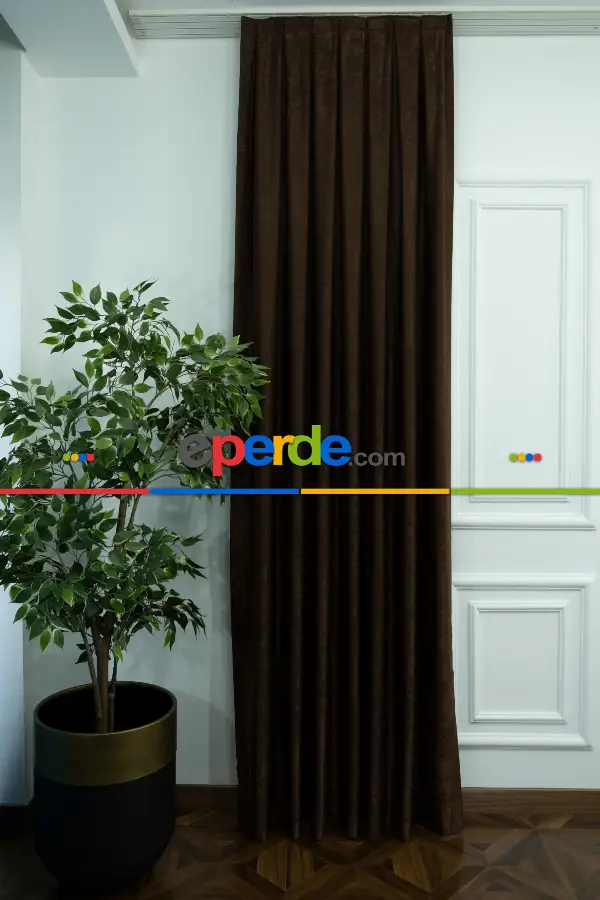 Salon - Soft Kahve Fon Perde Dökümlü En - Kahve Koyu