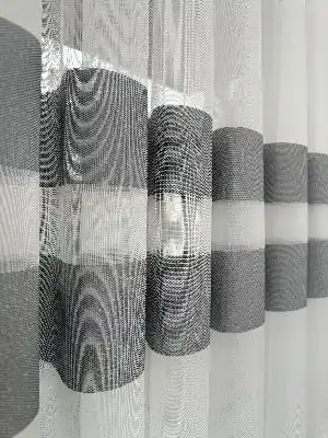 Bambu Gri Enine Bantlı Tül Perde - Premium Seri Kurşunlu Tül