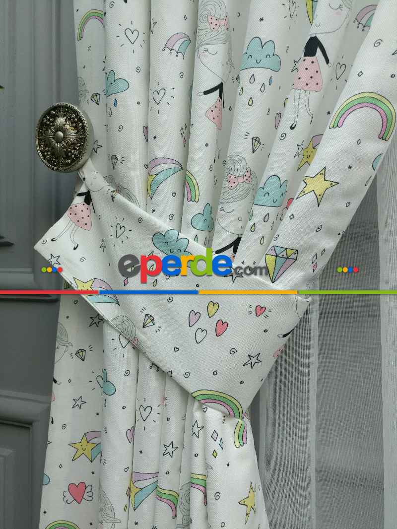 Bebek Odası Fon Perde - Desenli Fon Perde Evm563 Kumaşı Kalındır Duck Bezi Değildir- Siyah