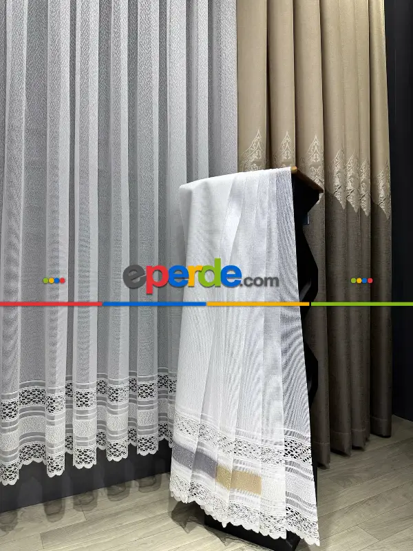 Mutfak Aplik Örme Tül Perde Tek Kanat - Ekru