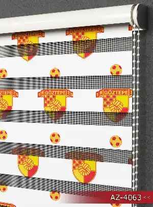 Genç Odası - Taraftar - Göztepe Spor Desen Baskılı Zebra Perde- Kırmızı-Sarı-Ekru