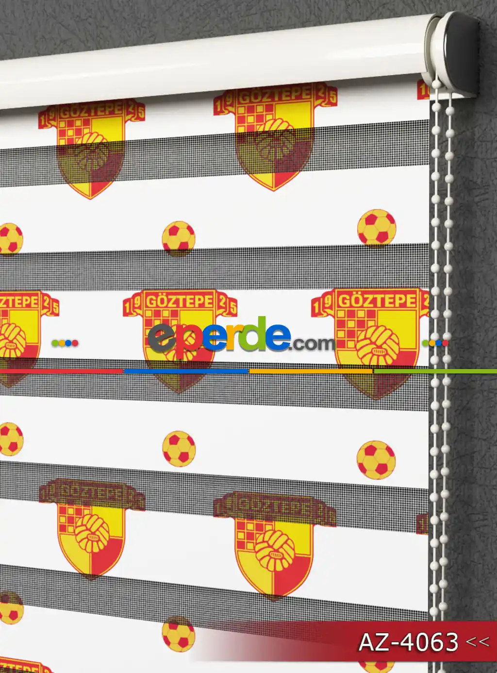 Genç Odası - Taraftar - Göztepe Spor Desen Baskılı Zebra Perde- Kırmızı-Sarı-Ekru