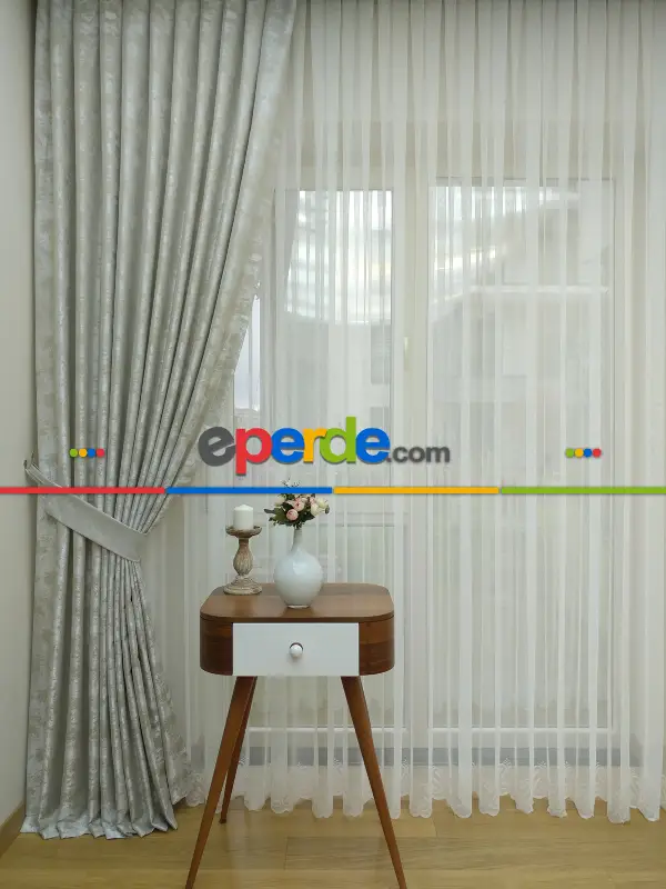 Patine Desenli Taş Rengi - Katyonik Jakar Fon Perde- Taş Rengi