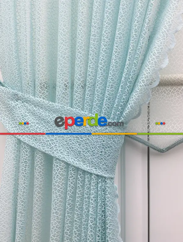 Turkuaz Düz Tül Kombinli Fon Perde Tül Stor Kod:14216- Turkuaz