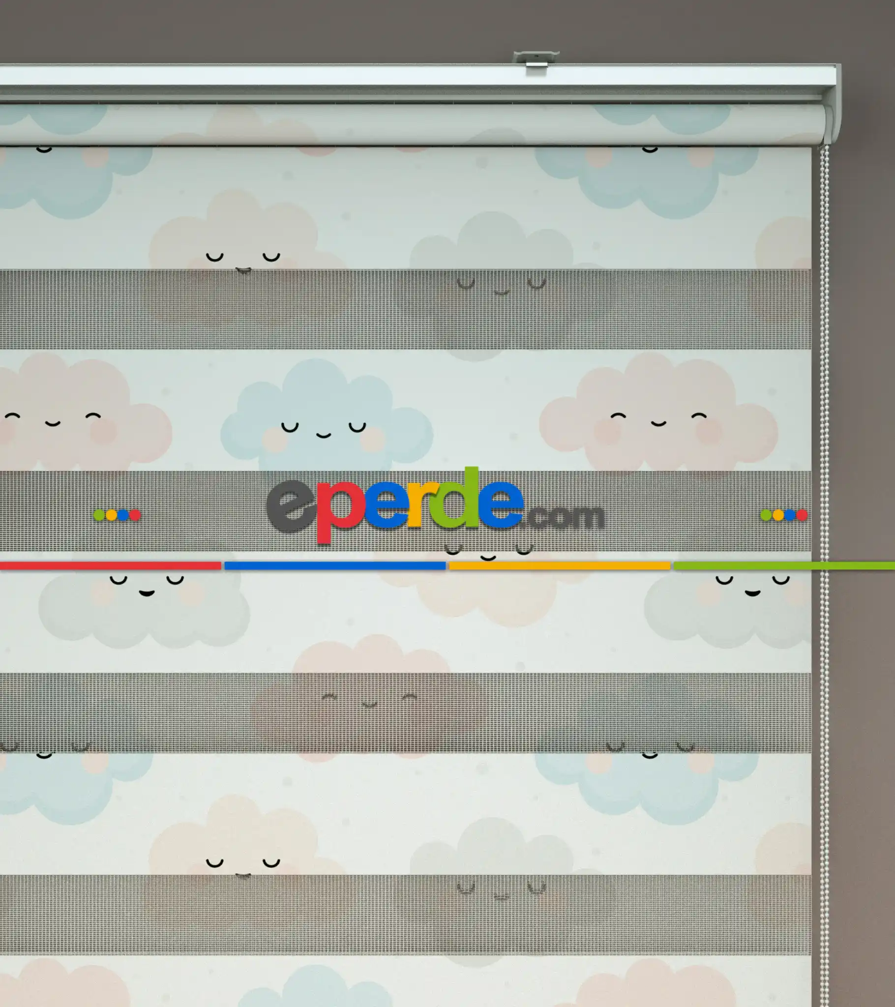 Bulut Desenli Baskılı Zebra Perde- Çok Renkli