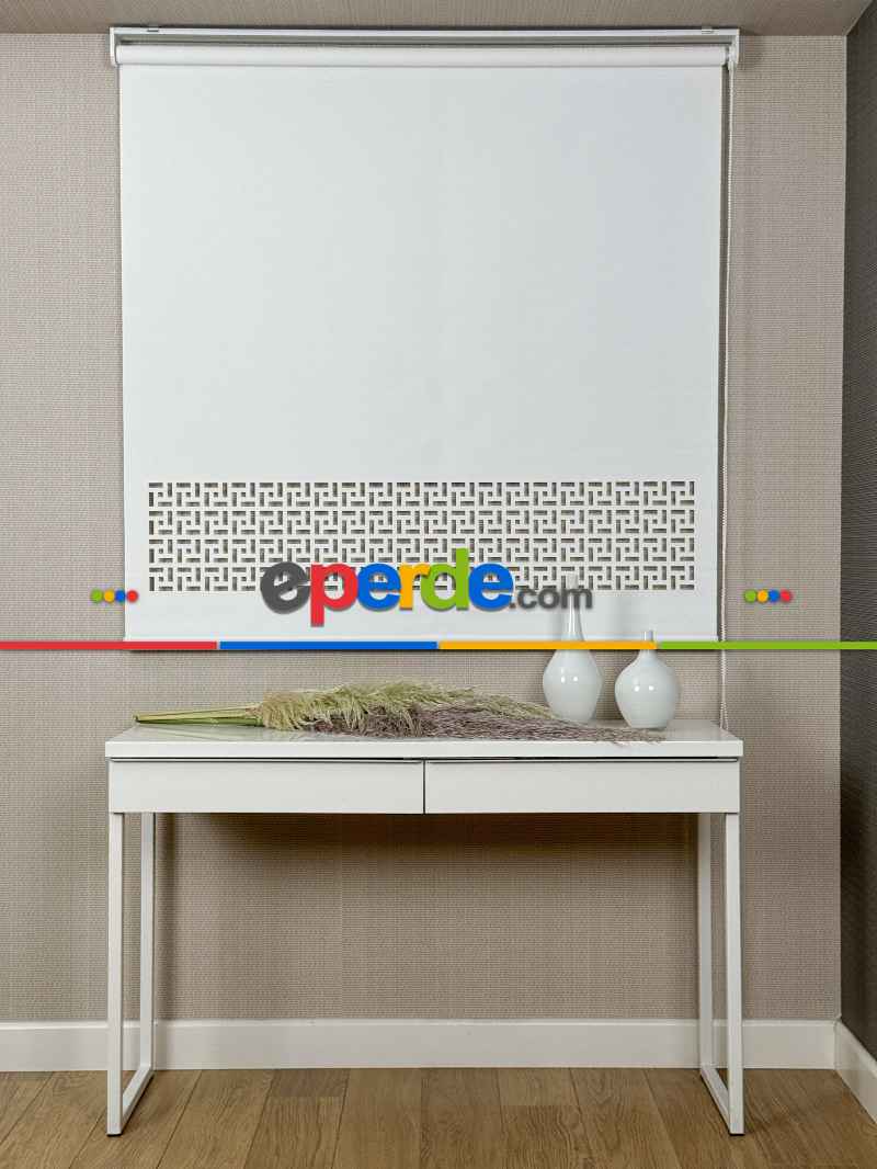 Salon Ekru Lazer Kesimli Stor Perde ( Lazer Kesim Fiyata Dahildir) Metal Kasalı - Yüksek Kalite - Kornişe Kolay Montaj Seçenekli