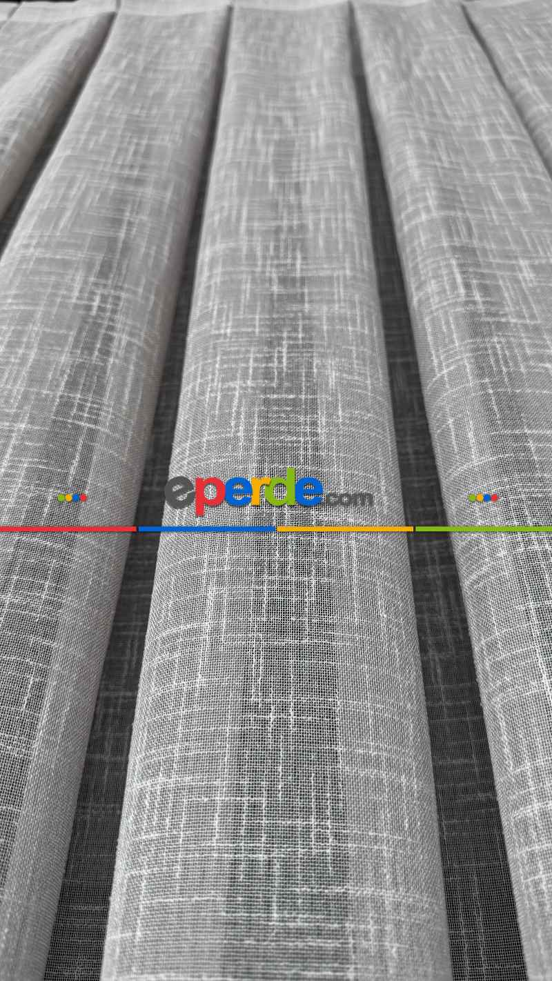 Açık Gri Keten Düz Tül Perde - Premium Serisidir, Eteği Kurşunlu Tül