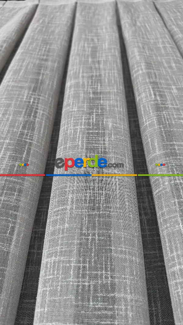 Salon Açık Gri Naturel Keten Düz Tül Perde - Premium Serisidir, Eteği Kurşunlu Tül