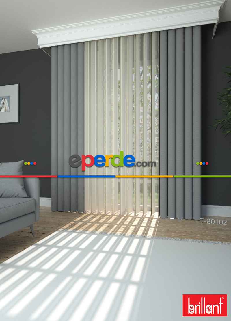 Brillant Akıllı Tül Perde Gri Renkli Tül Dikey Zebra Perde Düz 1. Kalite