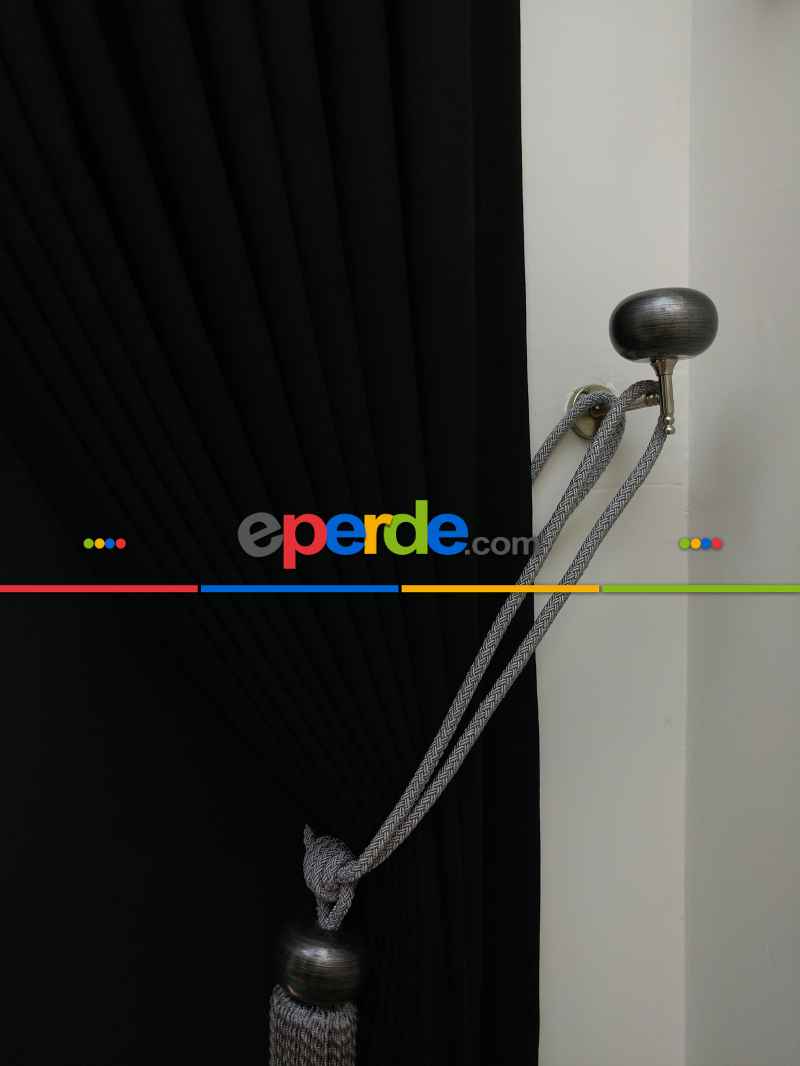 Düz Renk Dökümlü Fon Perde (180)- Siyah