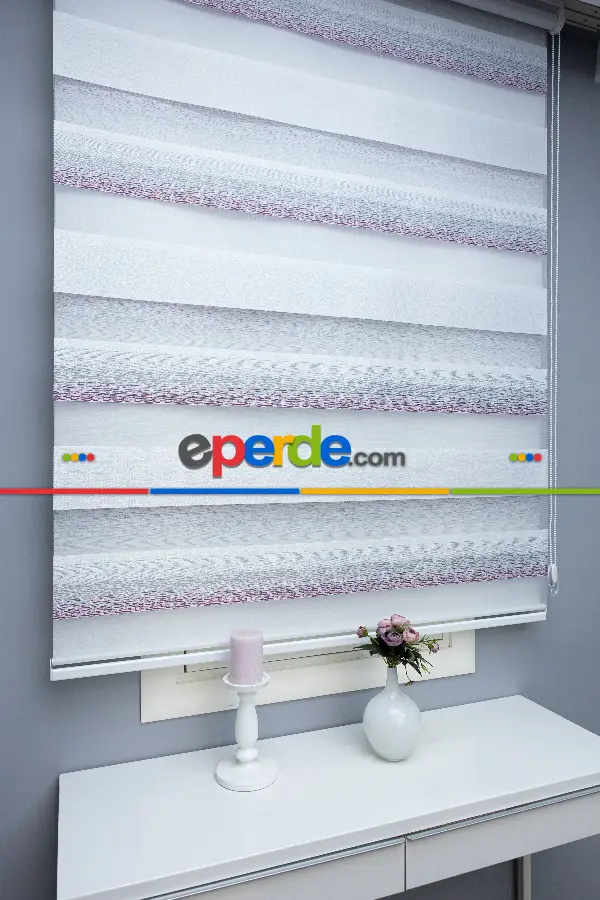 Genç Odası - Zebra Perde Jakarlı Ekru Mor Renk Geçişli 2021 Sezonu Malaga Serisi A Kalite Zebra Perde- Mor