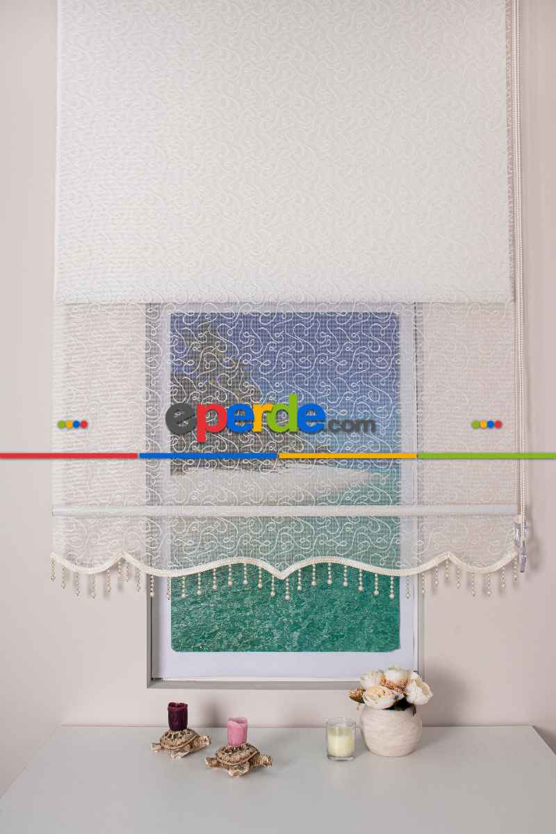 Brillant - Yeni Sezon Spor Model Stor Perde - Çiftli Sistem Tül Ve Stor Perde - Ekru Renk