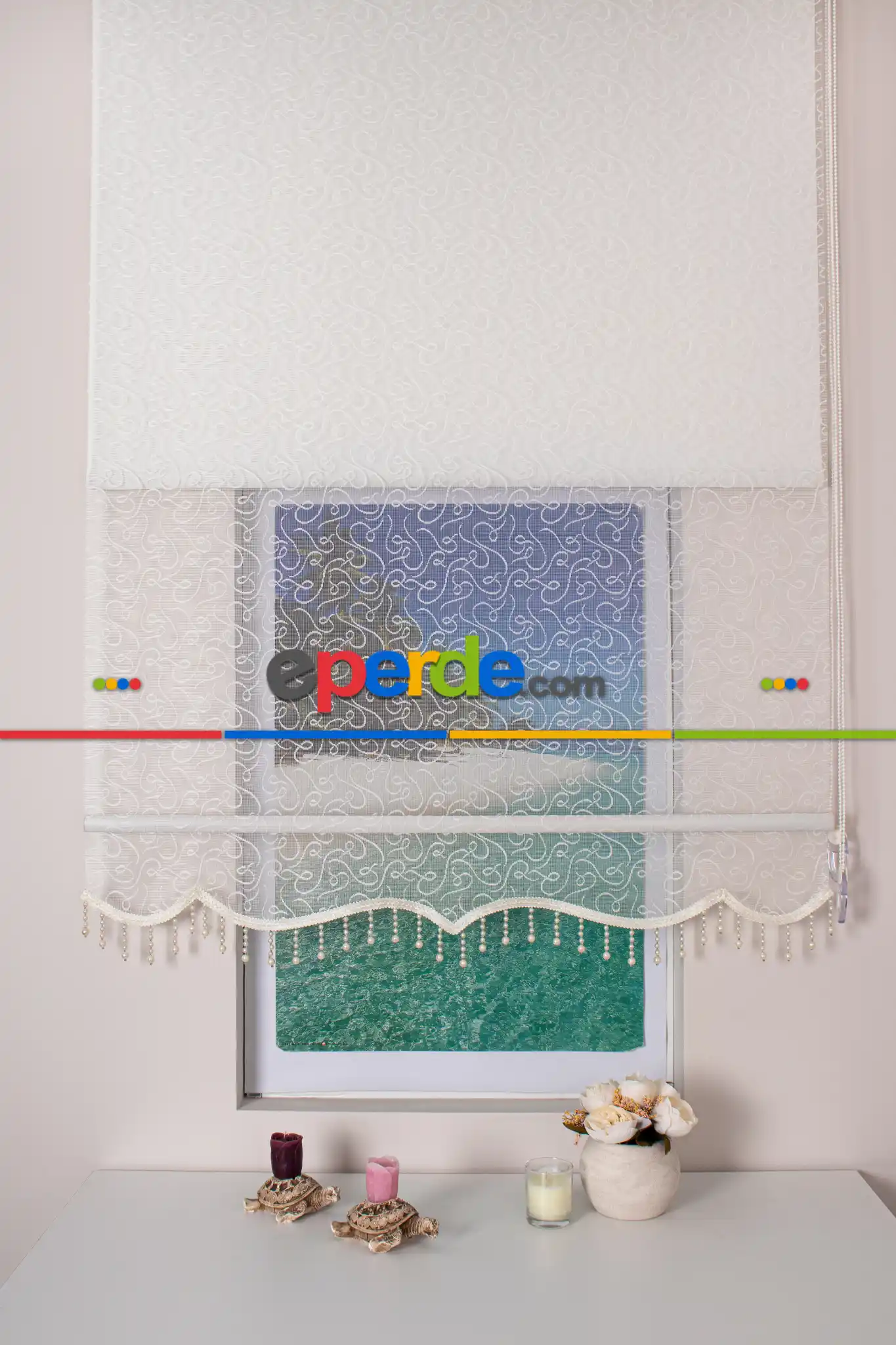 Brillant - Yeni Sezon Spor Model Stor Perde - Çiftli Sistem Tül Ve Stor Perde - Ekru Renk