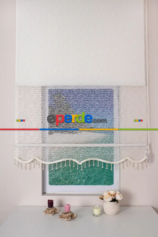 Brillant - Yeni Sezon Spor Model Stor Perde - Çiftli Sistem Tül Ve Stor Perde - Ekru Renk