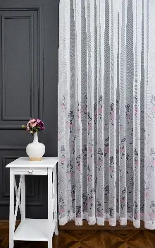 Bebek Odası -  Petek Zemin Gri Pembe Renkli Balerin Kız Desenli Grek Baskılı Tül Perde