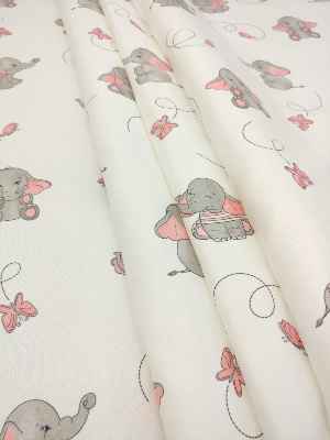 Bebek Odası Fon Perde - Minik Fil Fon Perde Modelleri- Gri Açık