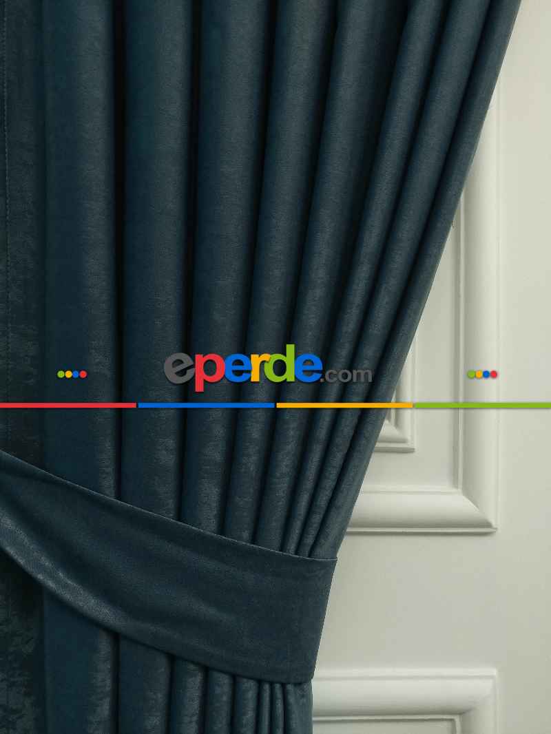 Salon - Soft Fon Perde İndigo Dökümlü En - Mavi Açık