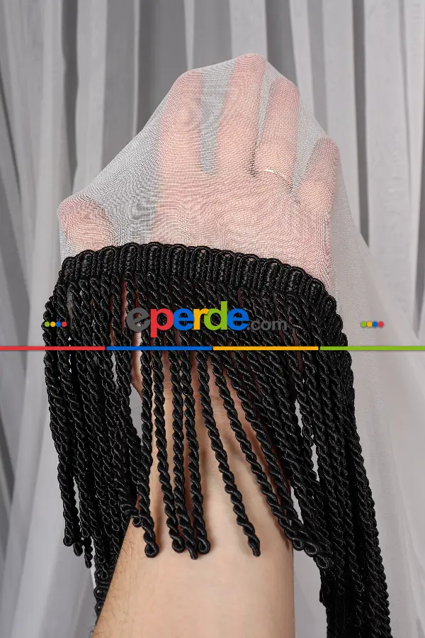 Yeni Trend Eteği Siyah Saçaklı Keten Tül Perde