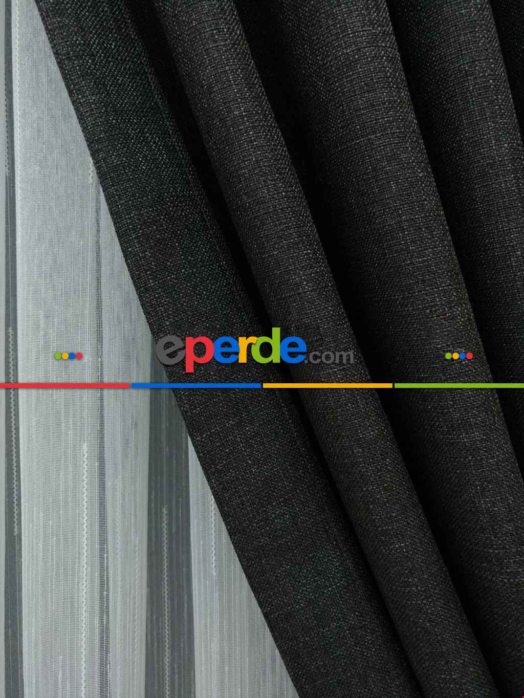 Keten Füme Antrasit Renk Düz Fon Perde ( )- Füme