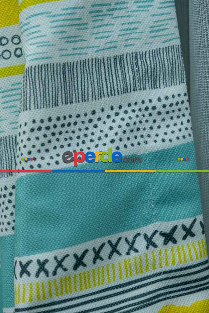 Çocuk Odası Desenli Fon Perde Kumaşı Kalındır Duck Bezi Değildir- Sarı-Beyaz-Mavi Açık