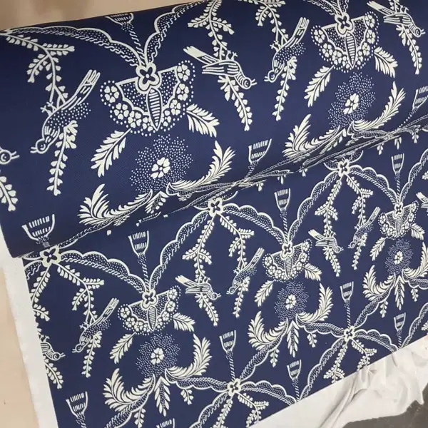 Lacivert Beyaz Kuş Desenli Fon Perde Evm716 Kumaşı Kalındır Duck Bezi Değildir- Lacivert-Beyaz