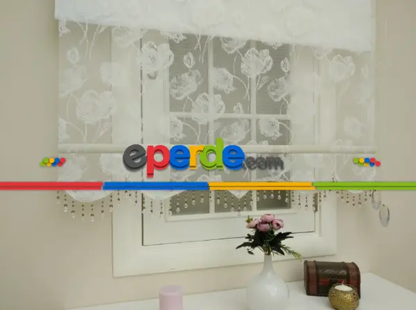 Mutfak - Örme Tül Stor Perde- Beyaz