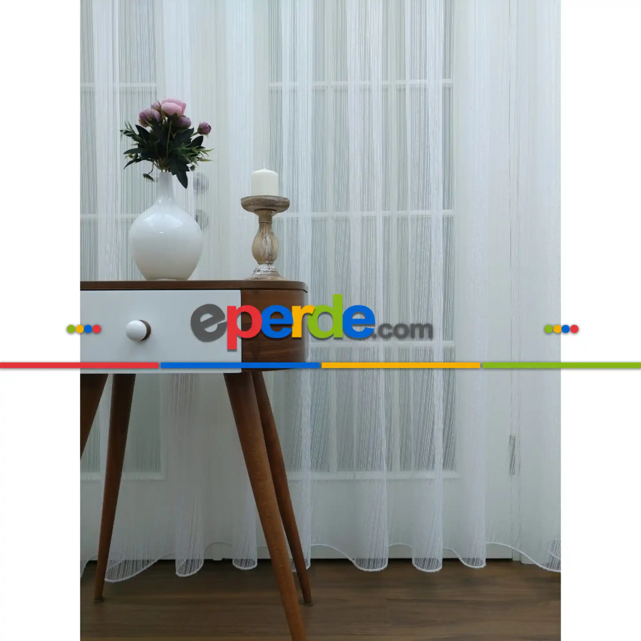 Mutfak - Çizgili Tül - Çizgi Desen Tül -ip Tül - Zincir Tül- Beyaz