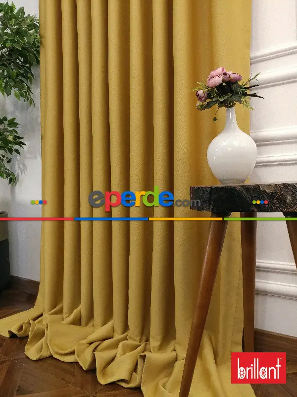 Yatak Odası - Brillant Karartma Blackout Hardal Sarı Renk Fon Perde- Hardal Sarısı