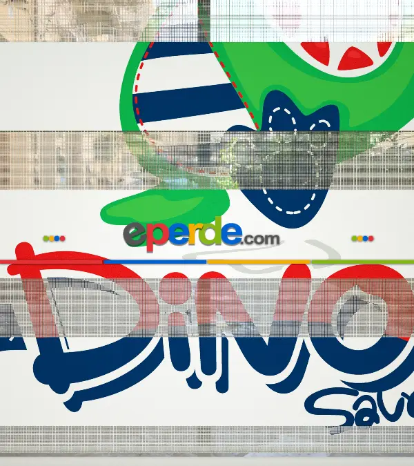 Dinazor Desenli Özel Baskılı Zebra Perde- Çok Renkli