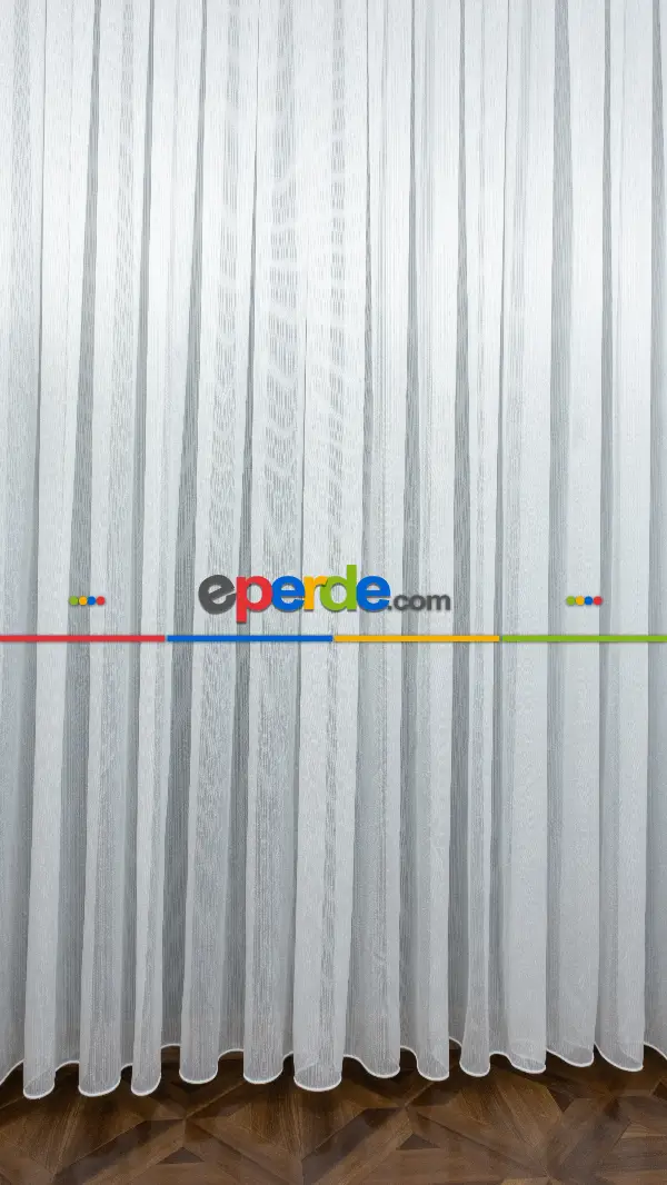 Çizgili Düz Tül Perde Ütü İstemez- Ekru - Kurşunlu Tül