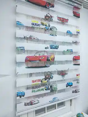 Çocuk Odası - Şimşek Mcqueen Zebra Perde - Arabalar Zebra- Mavi