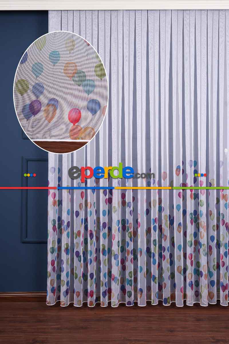 Balon Desenli Baskılı Tül Perde