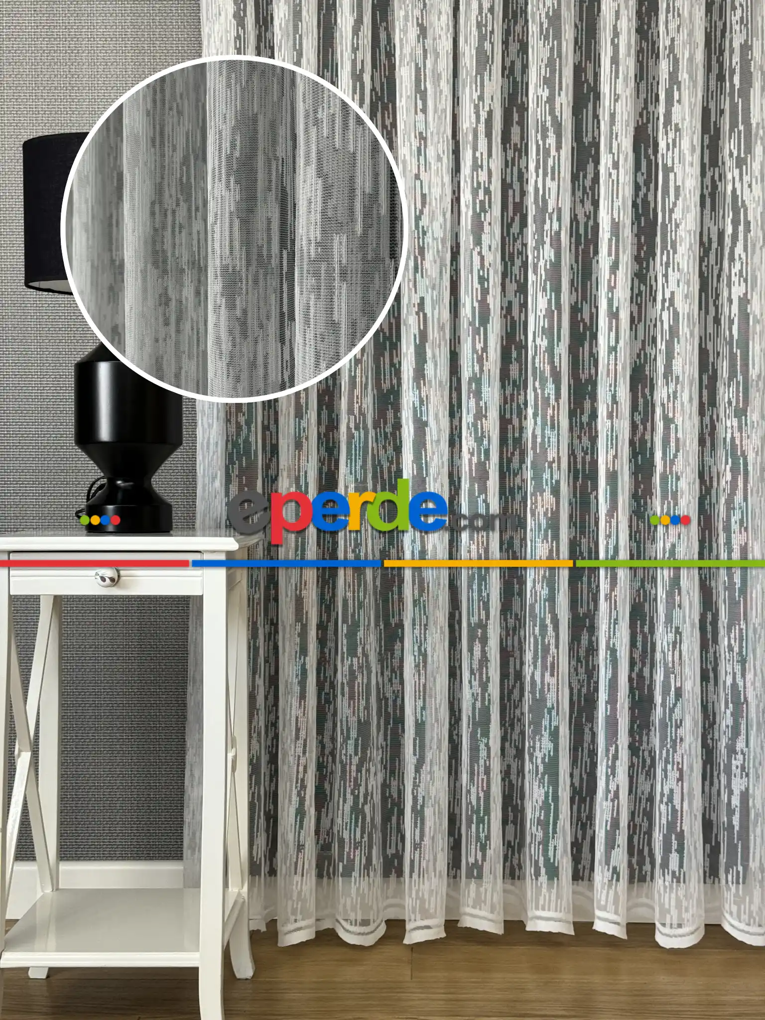 Salon Ekru Çizgili Modern Desen Örme Tül Perde