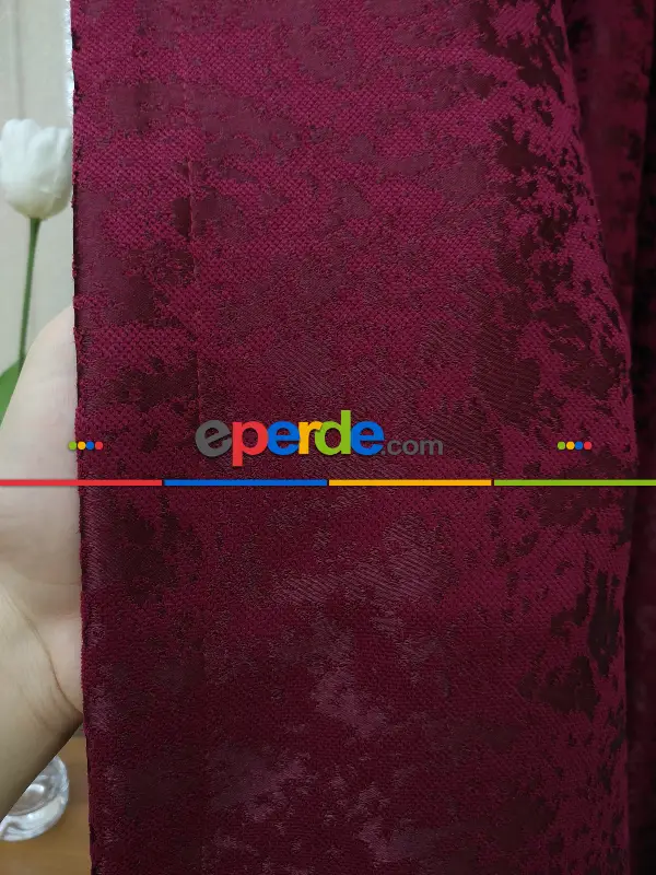 Yatak Odası - Bordo Düz Jakar Fon Perde - Bordo