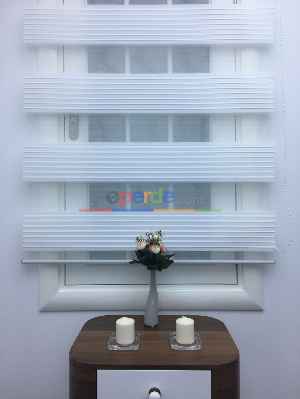 Beyaz Mutfak Perdesi Mekanizmalı Zebra Perde Plise- Beyaz