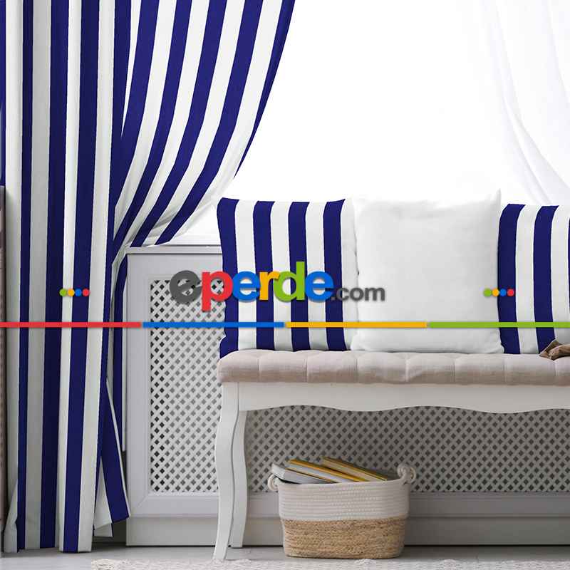Genç Odası - Çizgili Fon Perde Evim1622-4 Kumaşı Kalındır Duck Bezi Değildir
