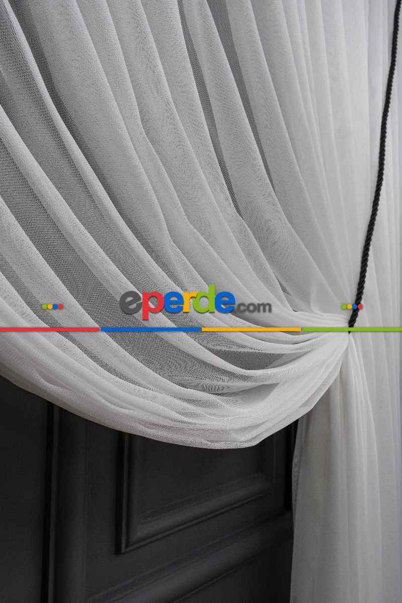 Salon Tül - Ekru Monaliza Dökümlü Tülden Yalancı Kruvaze - Tülden Fon - Yana Toplamalı Tül - Kordon Toplama Tül - Çift Veya Tek Kanat - Kurşunlu Tül - Kordon Renkleri Mevcut