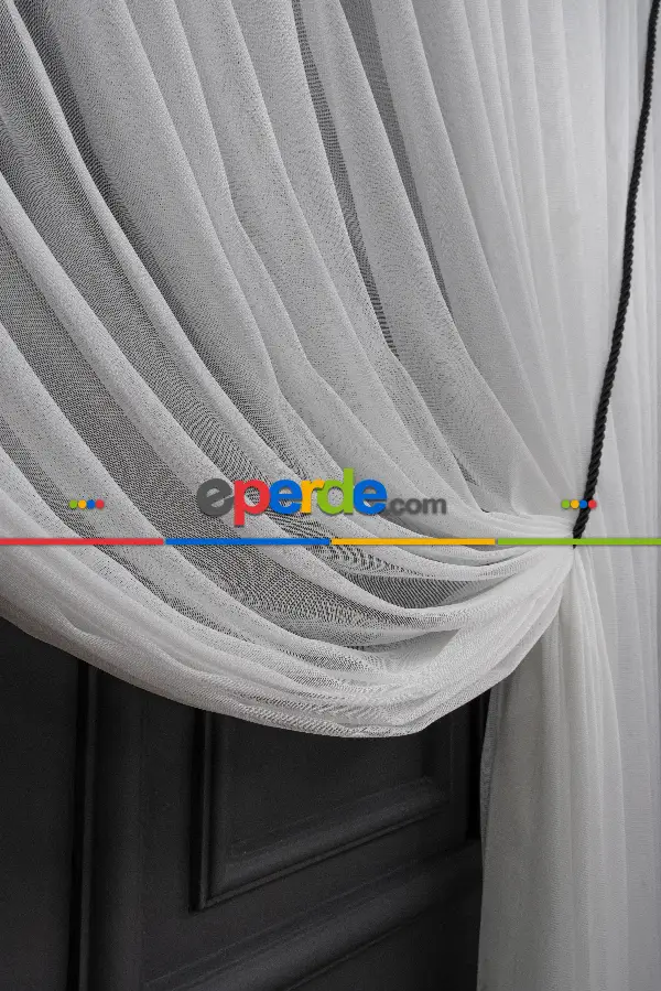 Ekru Monaliza Dökümlü Tülden Yalancı Kruvaze - Tülden Fon - Yana Toplamalı Tül - Kordon Toplama Tül - Çift Veya Tek Kanat - Kurşunlu Tül - Kordon Renkleri Mevcut