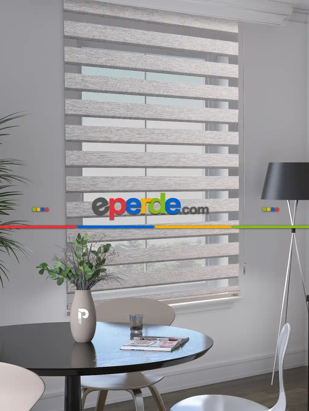 Açık Gri Renk Bambu Stor Zebra Perde Yüksek Kalite Alüminyum Kasa Soft Bamboo