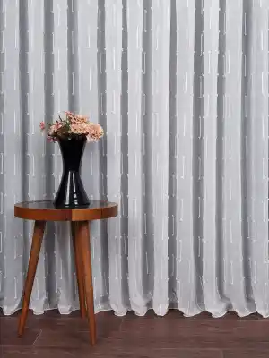 Minimal Çizgili Ekru Keten Tül Perde | Modern Ve Zarif Görünüm