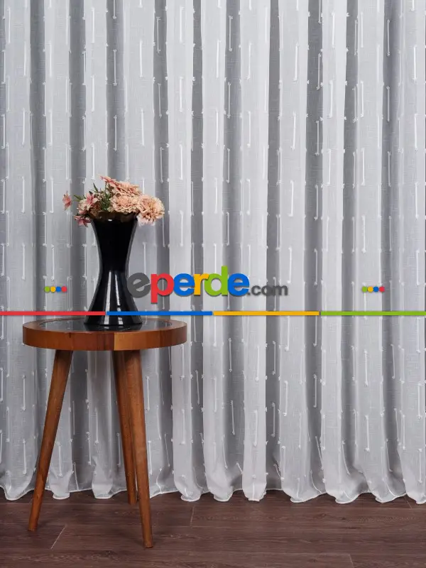 Minimal Çizgili Ekru Keten Tül Perde | Modern Ve Zarif Görünüm