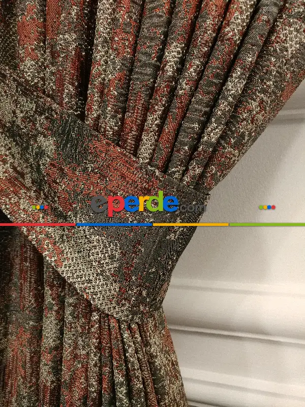 Patine Desenli Jakar Desenli Fon Perde- Kiremit Rengi