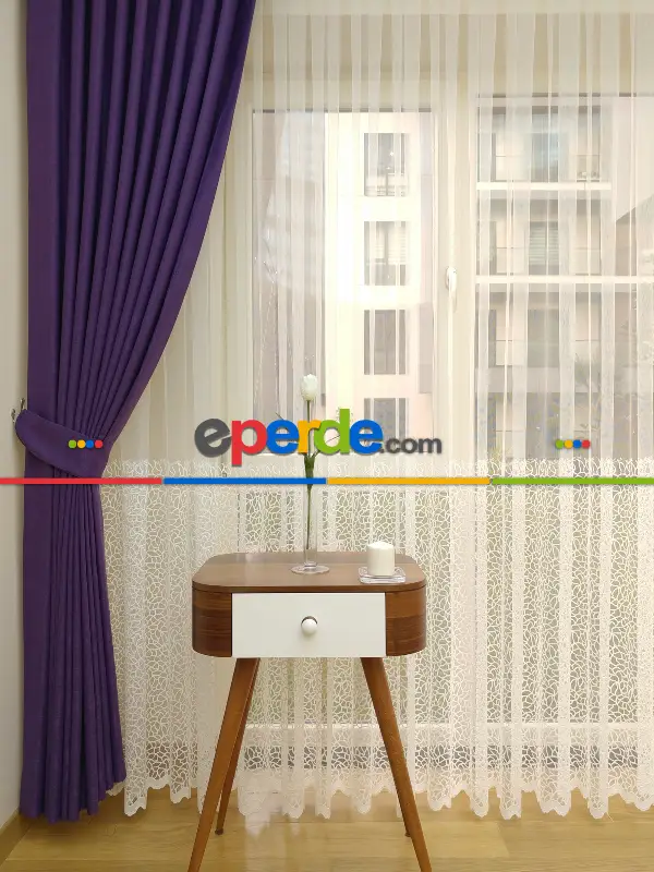 Mor Düz Fon Perde Dökümlü Birinci Kalite 300 Cm Geniş En Daha Hesaplı- Mor