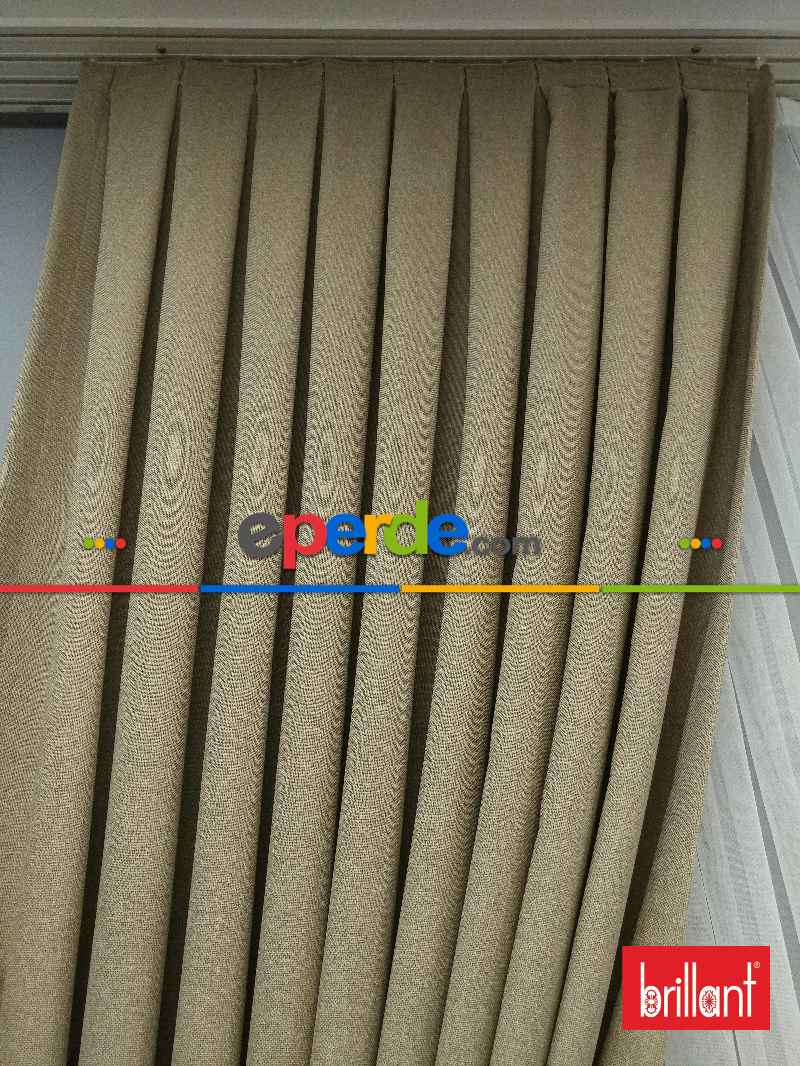 Brillant Keten Açık Bej Renk Düz Fon Perde - Bej