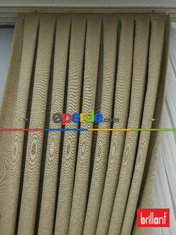 Yatak Odası - Brillant Keten Açık Bej Renk Düz Fon Perde - Bej