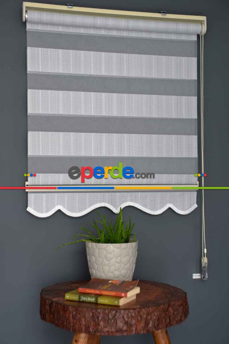 Halim Perdesan Jk-286 Koyu Turkuaz & Ekru Renk Etekli Veya Eteksiz Zebra Stor Perde