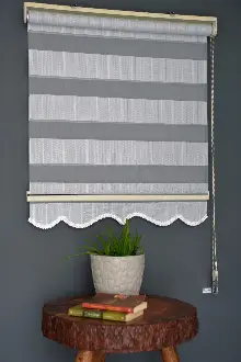 Halim Perdesan Jk-286 Koyu Turkuaz & Ekru Renk Etekli Veya Eteksiz Zebra Stor Perde