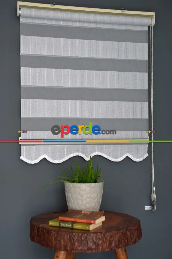 Halim Perdesan Jk-286 Koyu Turkuaz & Ekru Renk Etekli Veya Eteksiz Zebra Stor Perde