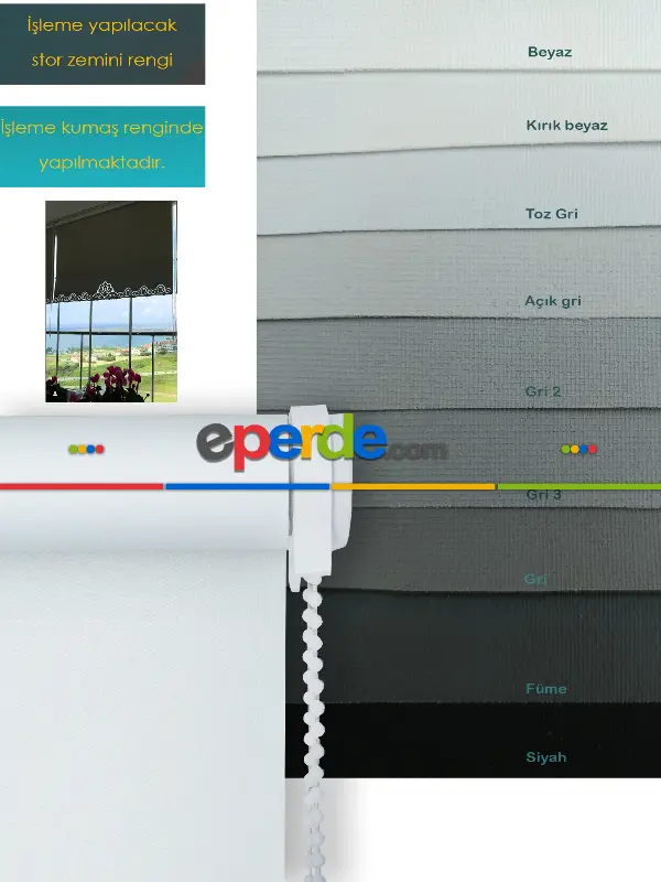 Salon Stor - Nakış İşlemeli Stor Perde 33 Farklı Renk Seçeneği- Gri-füme-antrasit-beyaz-krem-ekru-çok Renkli