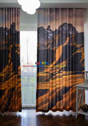 Hazır Ölçülü Dökümlü Kumaştan Dağ Ve Ova Manzaralı Baskılı Pilesiz Fon Perde 1. Kalite